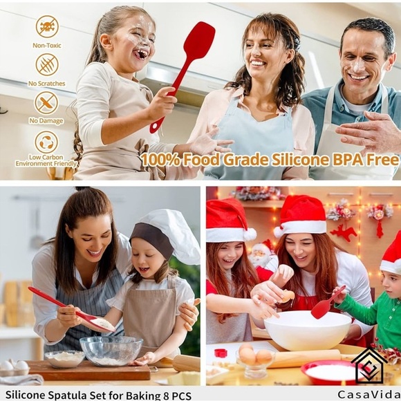 CasaVida Silicone Spatula Set 1piece Seamless Kitchen Bakeware Baking Mixing 8pc - Picture 4 of 12